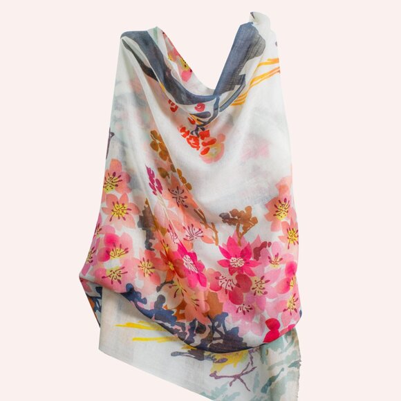 Hummingbird Floral Trees Nature Wool Scarf - Picture 3 of 4